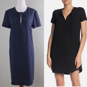 THEORY Solid Navy NWOT Antazie Drapey Crepe Lined Tunic Shift Dress Size 10